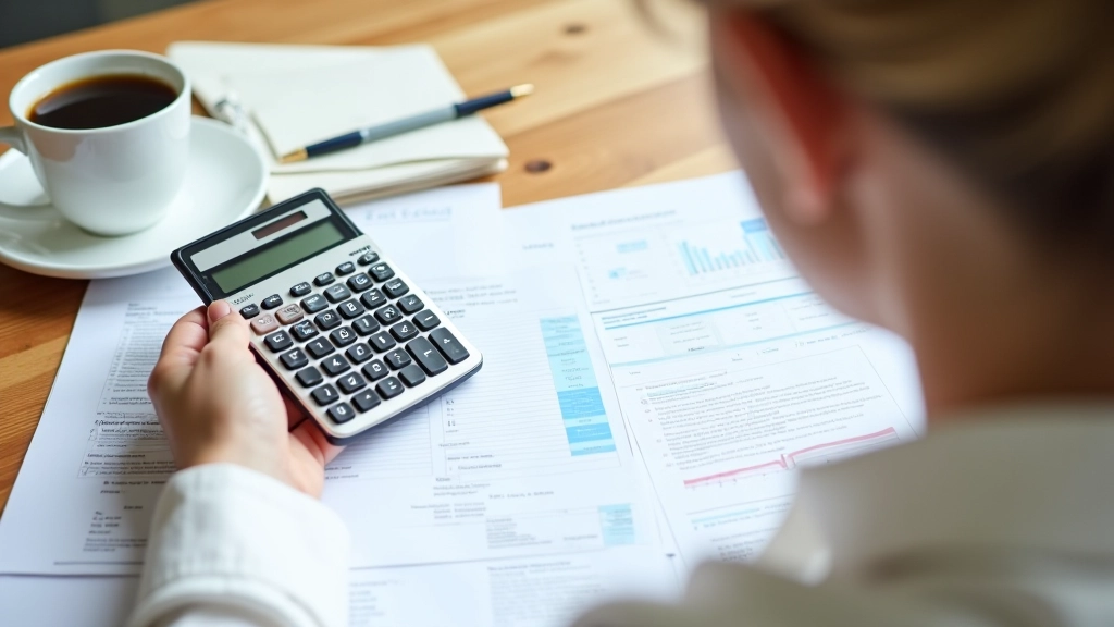 Calculatrice et documents financiers avec stylo sur bureau