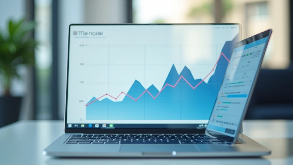 Graphique en croissance avec courbe ascendante sur écran d'ordinateur portable
