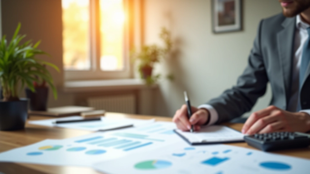 Espace de travail financier moderne montrant des documents et des outils d'analyse