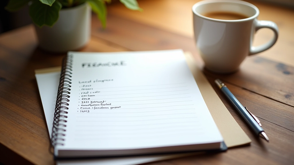 Cahier ouvert avec notes manuscrites, stylo et tasse de café sur un bureau en bois