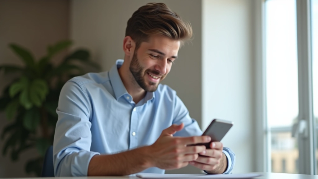 Personne utilisant une application financière sur un smartphone, interface claire et colorée, gros plan sur l'écran montrant un graphique de dépenses