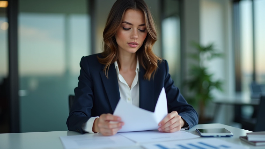 Personne consultant un document financier dans un environnement professionnel